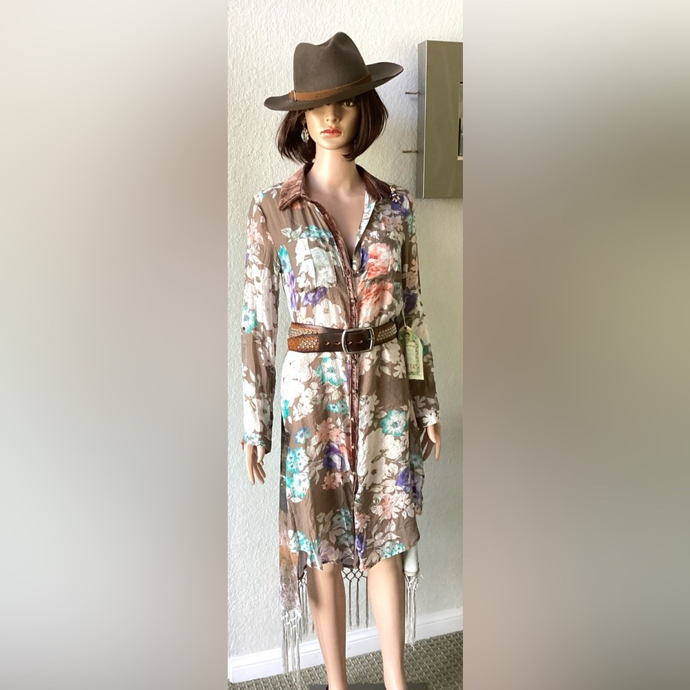 Aratta Silent Journey Asymmetrical Floral Dress - Brown, Ivory,turquoise NWT